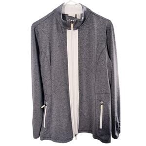 Zenergy By Chico's Full Zip Colorblock Jacket Wmn's Sz L Gray White Zip Pockets